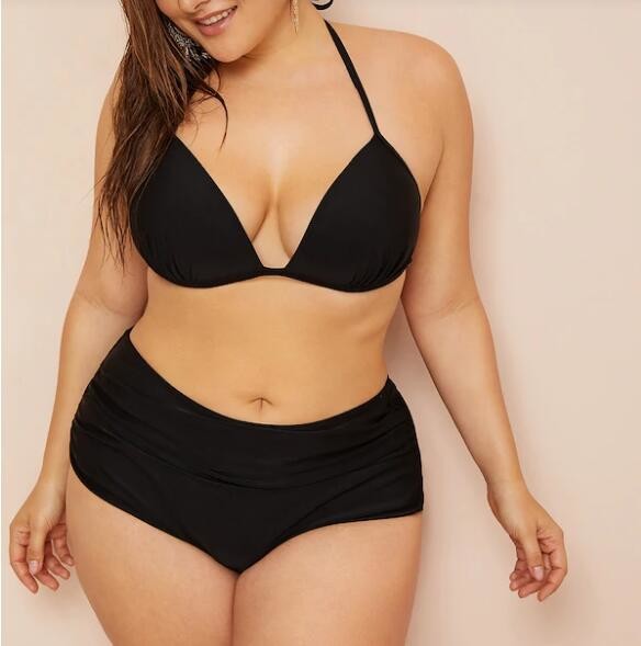 2019 Swimwear Plus Triangle Wrap Halter Top With Ruched High Waist Bikini VNSF012 for USA