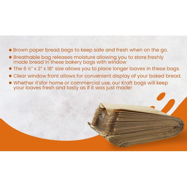 Paper Bread Bags - Kraft Brown Bakery Bags With Window Breathable Bread bags for Homemade Bread Gift Giving