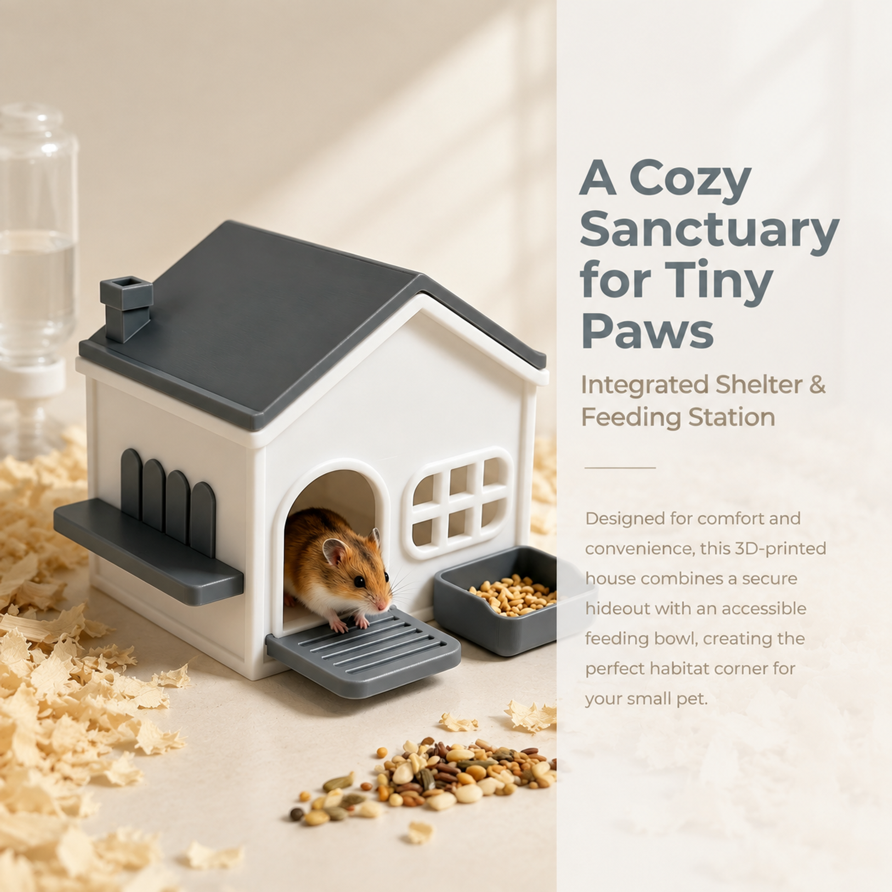 Removable Food Bowl 3D Printed Pet Accessories House Shaped Hamster Feeder