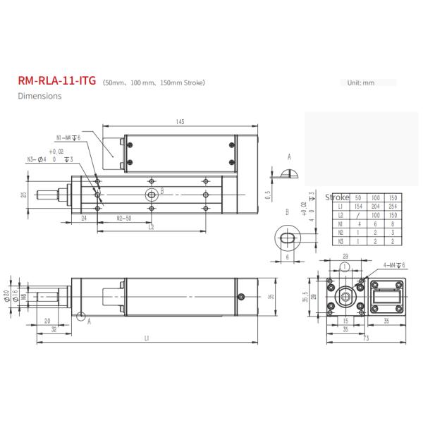 RobustMotion RM-RLA высокоточный электрический линейный исполнитель, удар 50/100 мм, быстрая реакция, точное толчка и нажатие