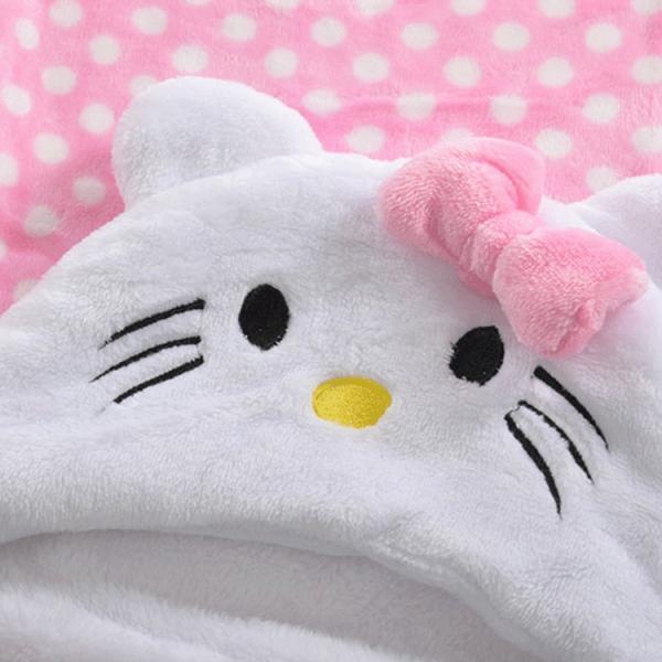 100 Polyester Flannel Hoodie Blanket Dot Cat Design Robe Fleece