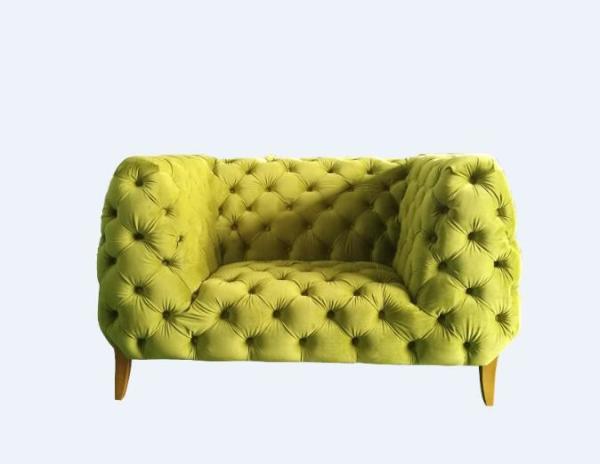 Event button tufted  back wooden sofa living room upholstery sofa with armrest navy blue velvet single sofa