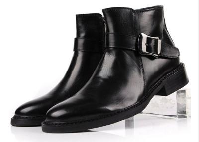 British Style Mens Black Buckle Ankle Boots Personalized Mens Zipper Boots