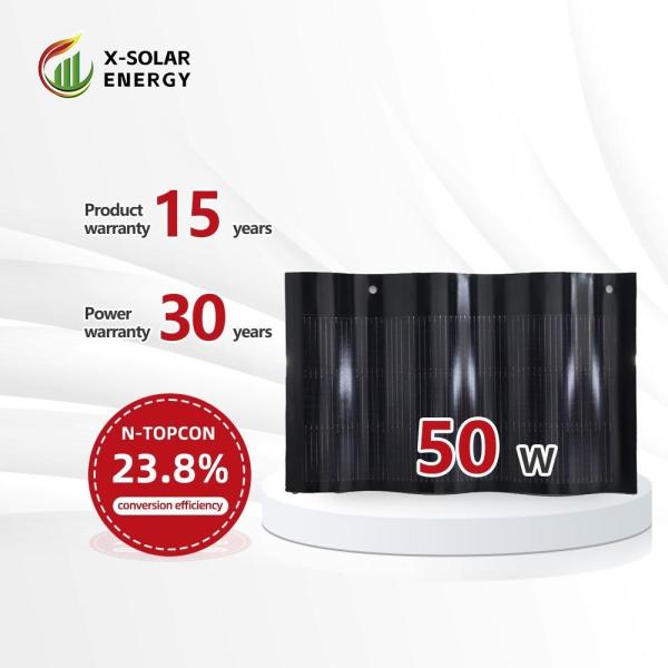 Black 50W Solar Roof Tiles Dual Glasssolar 50watt Solar Tiles for Industrial Solar Applications