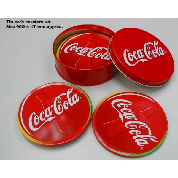 Promotional cheap fashion tin coaster with cork base set 4  in tin box