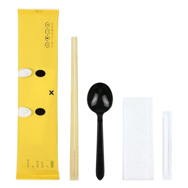 Individual Wrapped Biodegradable Black Cutlery Set with Custom Logo Printing and Fork