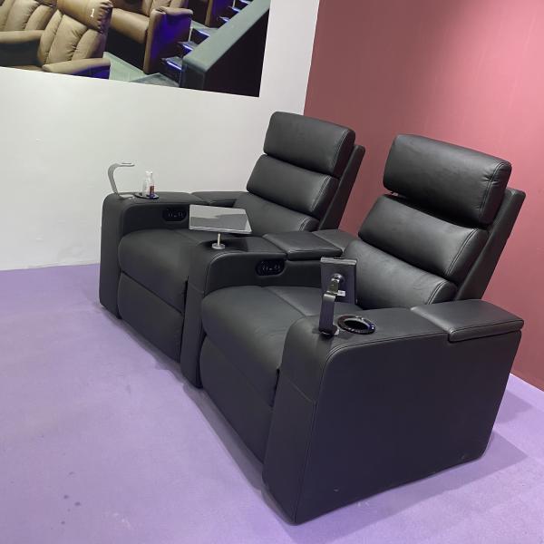 Contemporary Leather Power Recliner Adjustable Headrest Gray