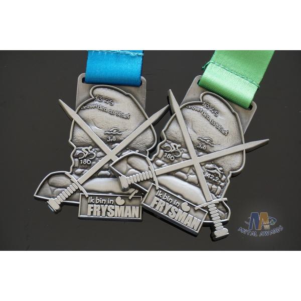 Antique Gold Or Brass Plating Metal Award Medals Sublimated Ribbon Smooth Back