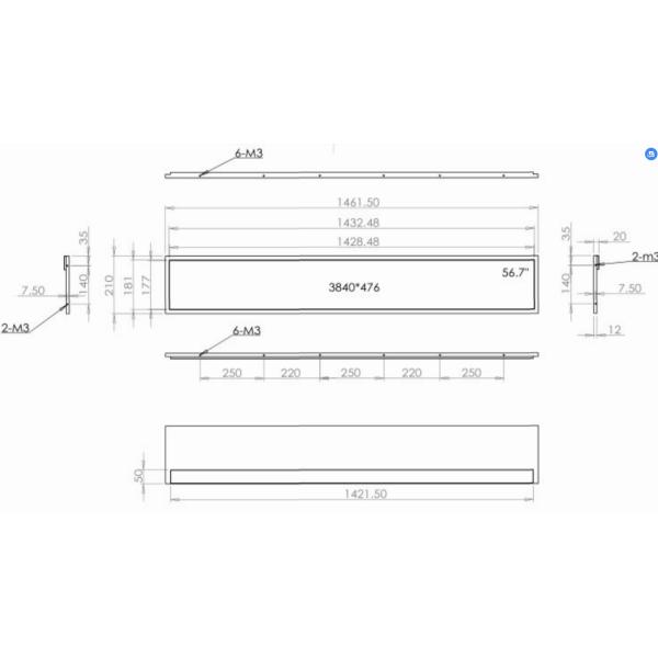 56.7 дюймовый растянутый дисплей 3840x476 Metro Bar LCD панель JB567MTG 3MM стекло
