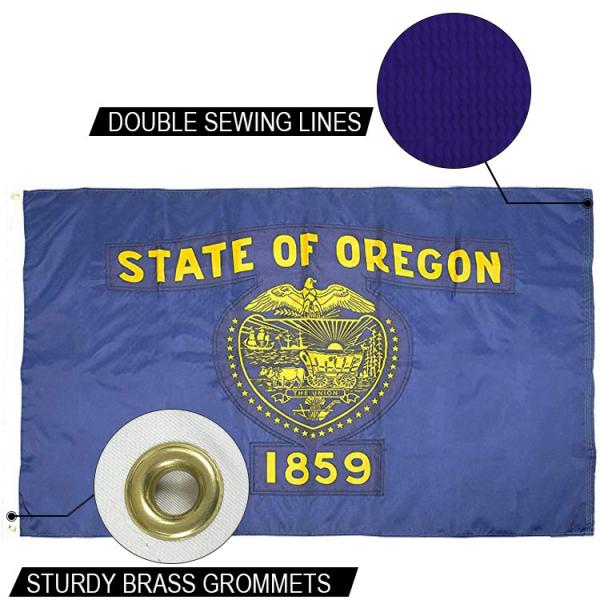 State of Oregon Flag 3x5 ft Outdoor Heavy duty Dupont Nylon US Flags Strong Canvas Heading and  Brass Grommets