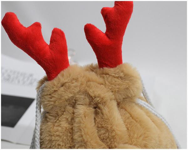 Luxury Christmas Drawstring Bag Winter Fluffy Reindeer Antler Handbag