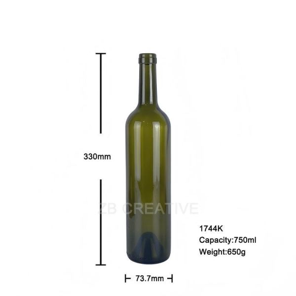 750ml Antique Green Bordeaux Bottles Cork Finish 650g Heavyweight for Premium Winery (1744K)