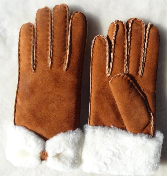 Fashion Double Face Shearing Sheepskin Leather Winter Gloves with Bowknot for Lady