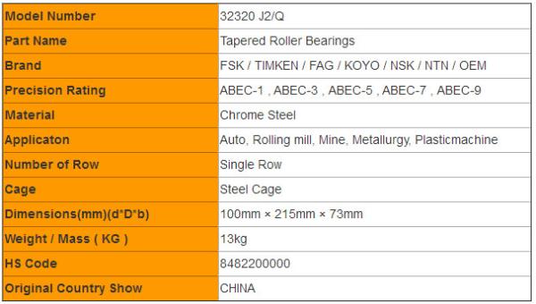 Heavy Duty 32320 J2/Q Main Spindle Box Bearings Small Order Accept With Open Seal
