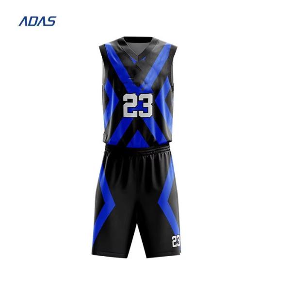 Antibacterial Sublimation Blue Reversible Basketball Jerseys Breathable Rhinestone Embroidered 160g