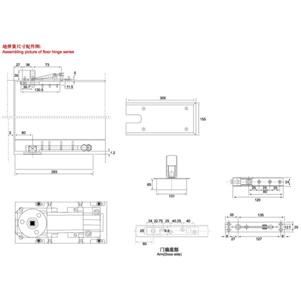 Floor Hinge M-25, color:black or blue, casting iron,  weight capacity 150kgs,