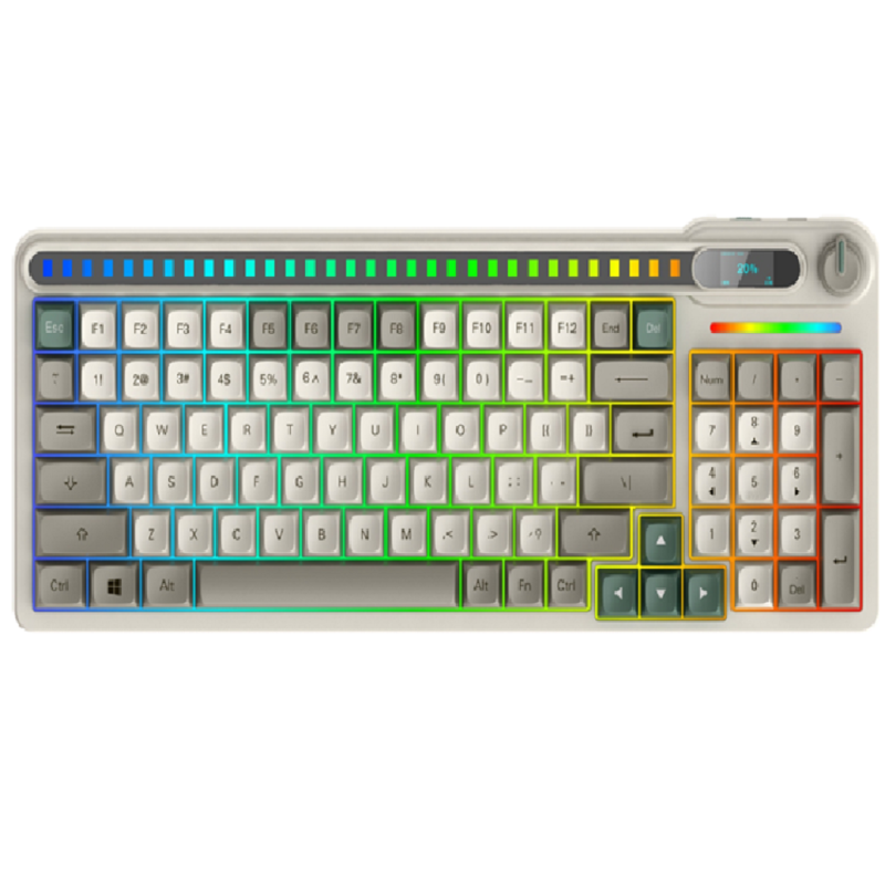 Tri-Tone Gasket Mechanical Keyboard ,Triple-Mode (BT/2.4G/USB), Hot-Swappable, RGB with Voice-Controlled Lighting, OLED Display