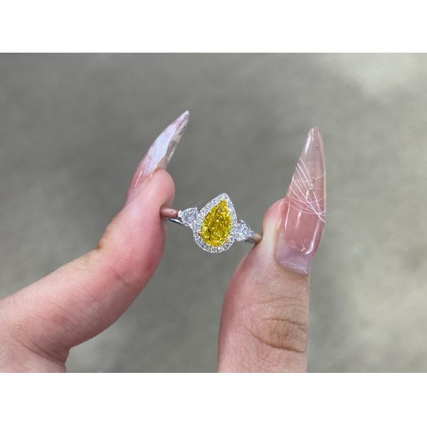 1.03ct Fancy Vivid Yellow Lab Created Diamond Ring 18k White Gold