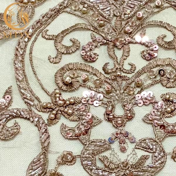A4 Pattern Embroidered Beaded Dress Lace Fabric With Pearls Decoration