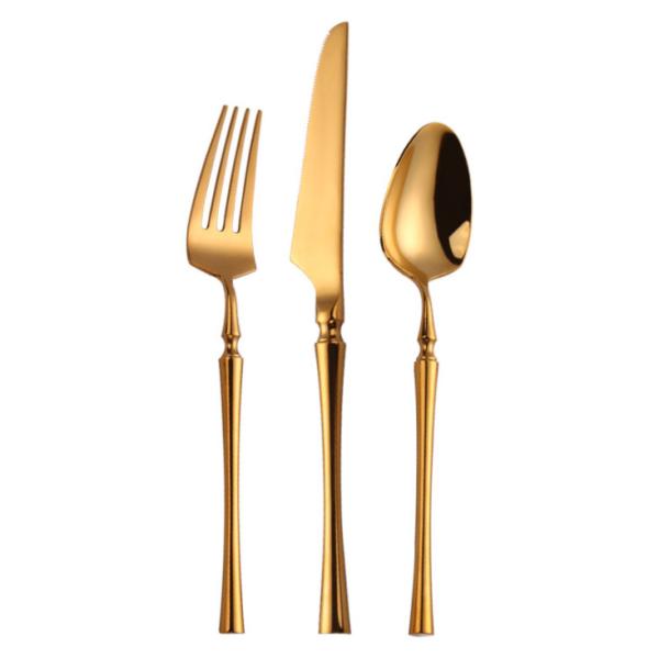 Elegant Design 304 Stainless Steel Flatware Mirror Gold Kitchen Cutlery Knife Fork Spoon