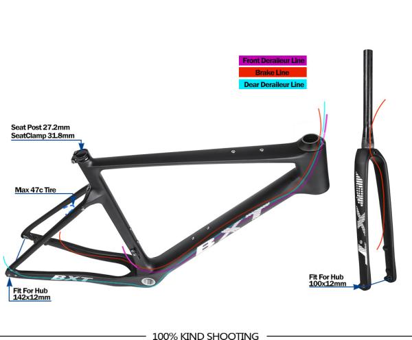 T800 Carbon Gravel Bike Frame Fully Hidden Cable Routing Road Bicycle Frameset 700C