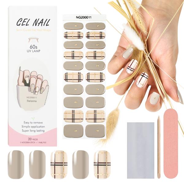 Huizi factory gel nail wraps semi-cured gel strips Full Clear gel nail strips with UV lamp