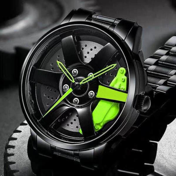 Racing Wheel Design Hollow Disc Watch Men's Alloy Strap Quartz Watch