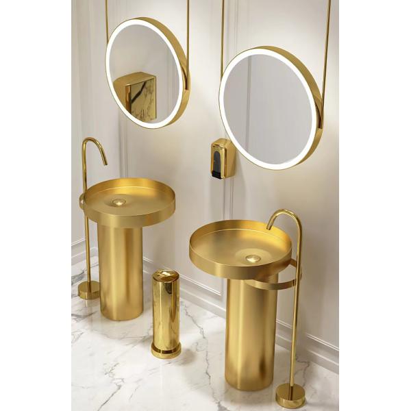 Bathroom 304 Stainless Steel Pedestal Sink Freestanding Splash Proof