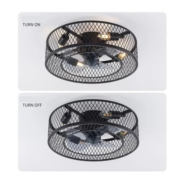 study room Bedroom Fans Light Loft Black iron net Industrial Ceiling Fan Lamp (WH-CLL-78)