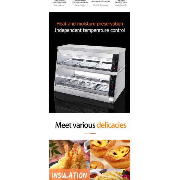 Электрический коммерческий 2-слойный дисплей горячей пищи для сохранения тепла пищи