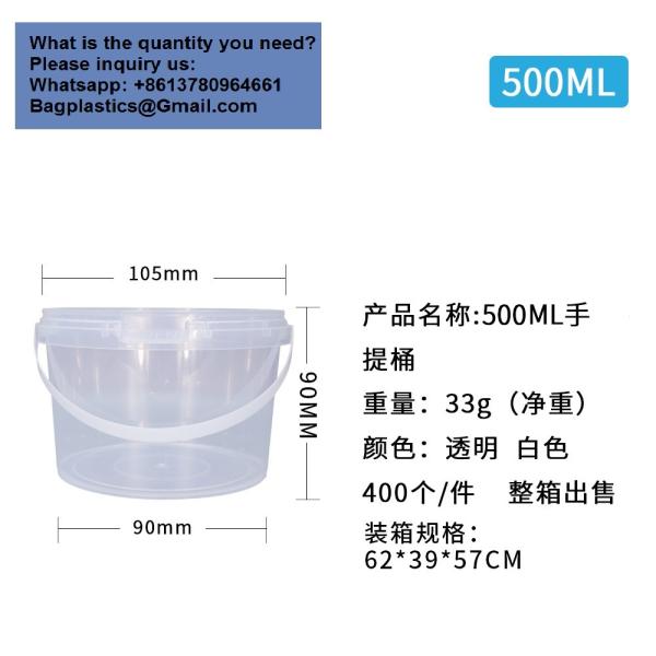 Airtight Clear Plastic Bucket With Lid, Ice Buckets For Parties, Reusable Ice Cream Cup With Handle, Food Storage Container, Food Grade Freezer And Microwave Safe For Sauce, Soup