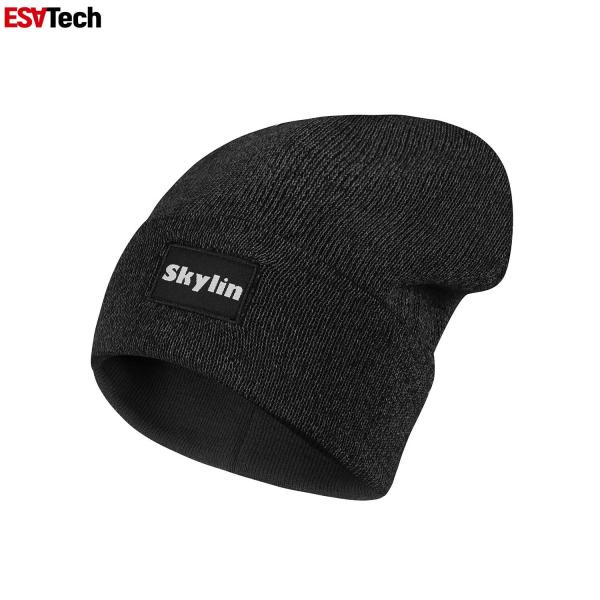 Proteção de orelha morna fluorescente de Beanie Hats Female Autumn Winter do chapéu reflexivo preto leve da malha