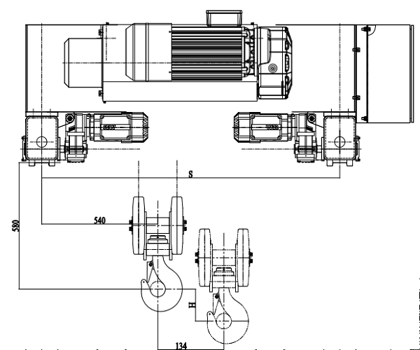 8T - 9m Nante Double Girder Hoist 9.5kw / 1.5kw Lifting Power Electric Rope Hoist