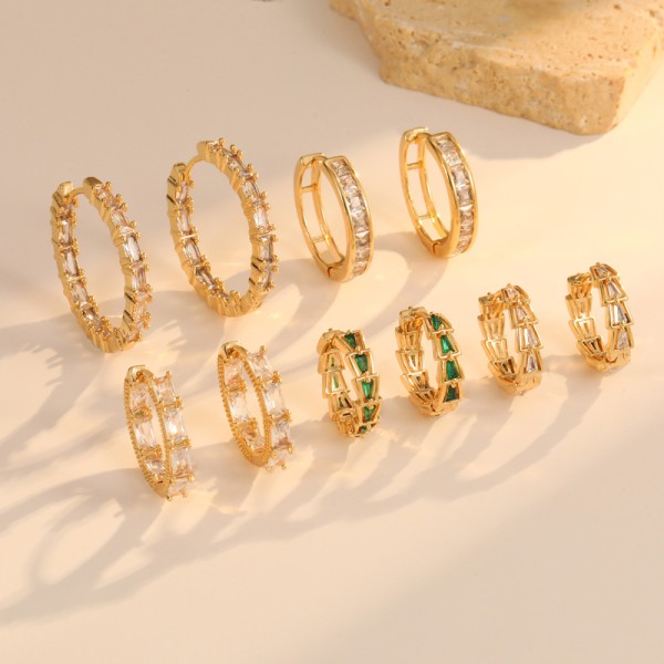 High Quality Gold Plated Brass Earrings Colored Zircon Earrings Fashion Women's Earrings Jewelry Accessories