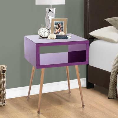 Elegant Purple Wood Acrylic Mirrored Glass Side Table H23.22inch For Bedroom