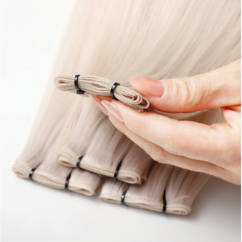 New Design Remy European Blonde Hair Hand Tied Wefts Double Drawn Cuticle Aligned Genius Weft Hair Extensions for Salon