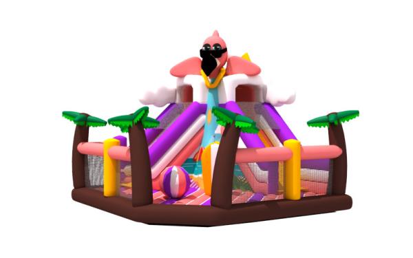 New Flamingo Beach Theme Colorful Inflatable Fun City Coconut Palms Inflatable Bounce with Slide Commercial Inflatable