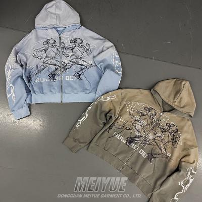Des grammes personnalisés Vintage Distressed Hoodie gris Poids lourd Service OEM ODM