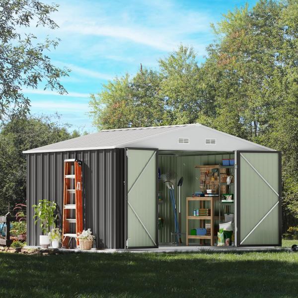 Outdoor Storage Tools Shed Large Size 8x10FT Metal House with 66.5