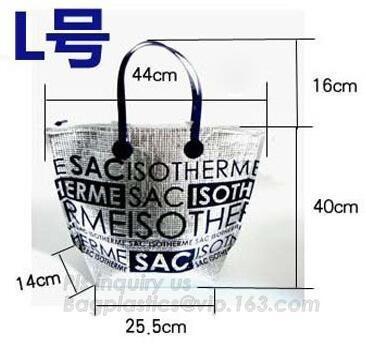 soft loop handle red color 6p free clear PVC bag, handle PVC vinyl packaging bag for gifts, vinyl PVC handles bags with