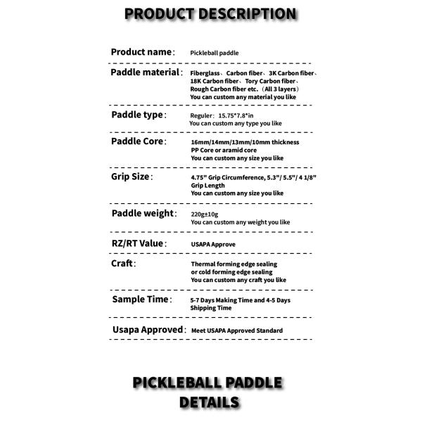 5-80 Age Group Custom Thermoformed Carbon Fiber Pickleball Paddle with USAPA Approval