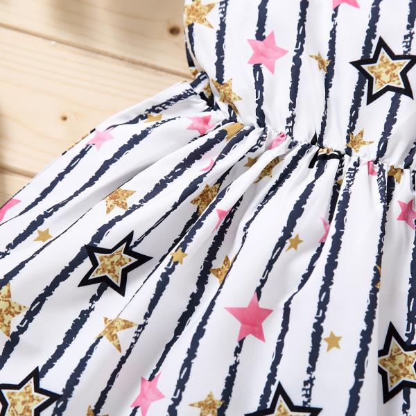 Little Star Pattern 30in Children'S Dress Clothing Summer Black And White Striped Dress