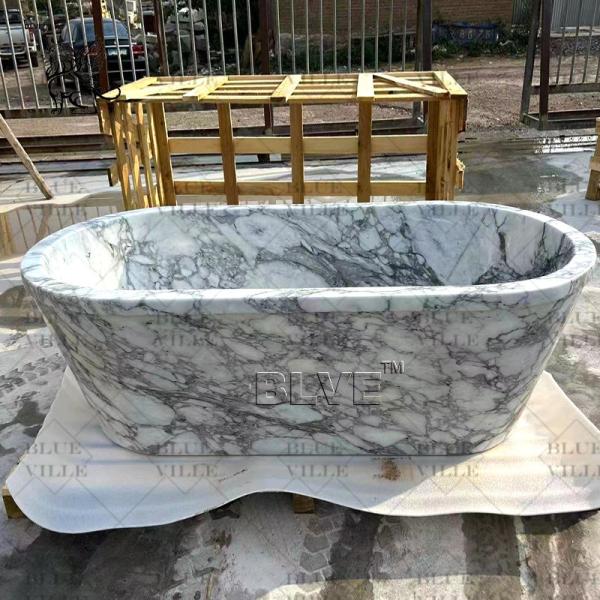 White Arabescato Marble Bathtub Natural Stone Bathtubs Bathroom Tub Freestanding Hand Carved Morden