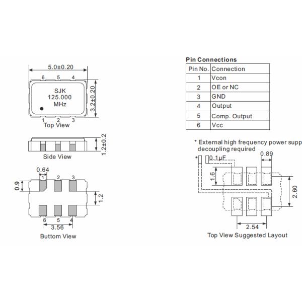 SMD 5032 VCXO с выходом CMOS 6 Pads 75.000MHz 3.3V -40~+85°C ±25ppm для Sever