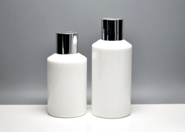 Slant shoulder 100ml 150ml Opal White Glass Bottle With Metal Aluminum Bottle Cap Primary Cosmetic Packaging Supply