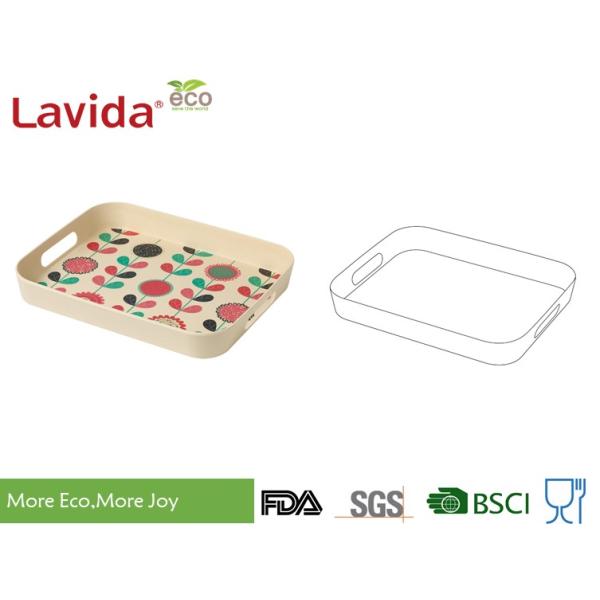 Food grade Home Professional Use Bamboo fibre Tray Plant Fibre Serving Tray with carrying side handles and decal prints