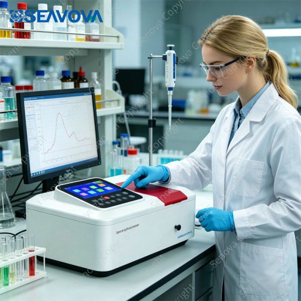 Double Split Beam Visible Vis Spectrophotometer VB-800 with 1.8nm Bandwidth and 320-1100nm Wavelength