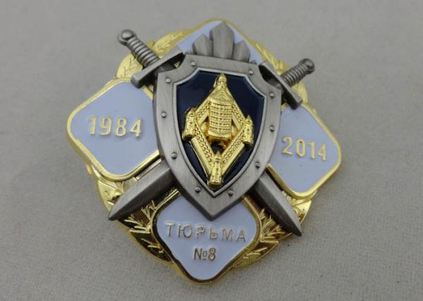 Zinc Alloy Police Souvenir Badges With Soft Enamel 3D Design With Gold Plating