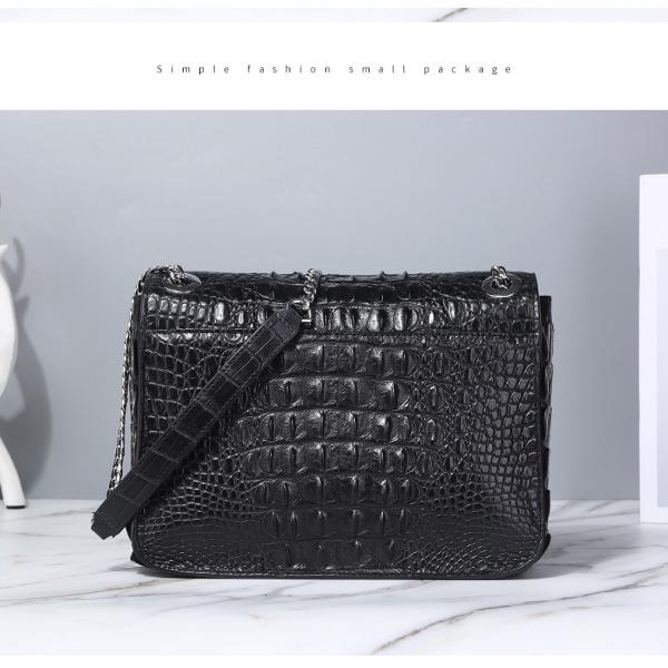 Exotic Genuine Crocodile Skin Silver Chain Lady Purse Real True Alligator Leather Women Purse Female Single Shoulder Bag