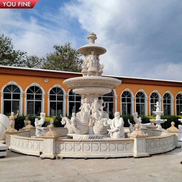 Outdoor Hand Carved White Marble Angel Statue Water Fountain